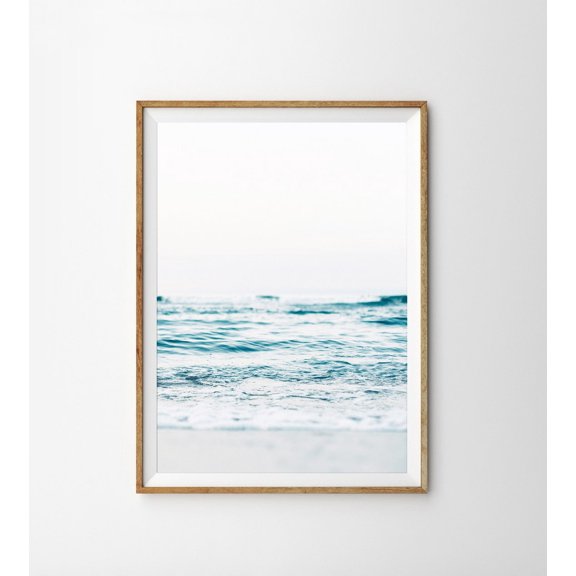 Ocean Wave Wall Art Beach Poster Coastal Scenery Blue Water Nature Decoration, Unframed Paper Poster 16x20in