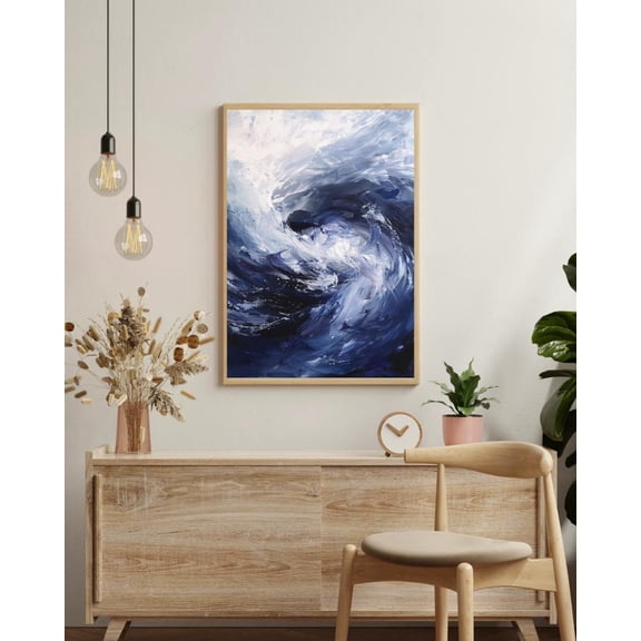 Ocean Wave Wall Art Blue Navy Modern Wall Art Coastal Swirl Brushstrokes Serene Nautical Decor Unframed Paper Print