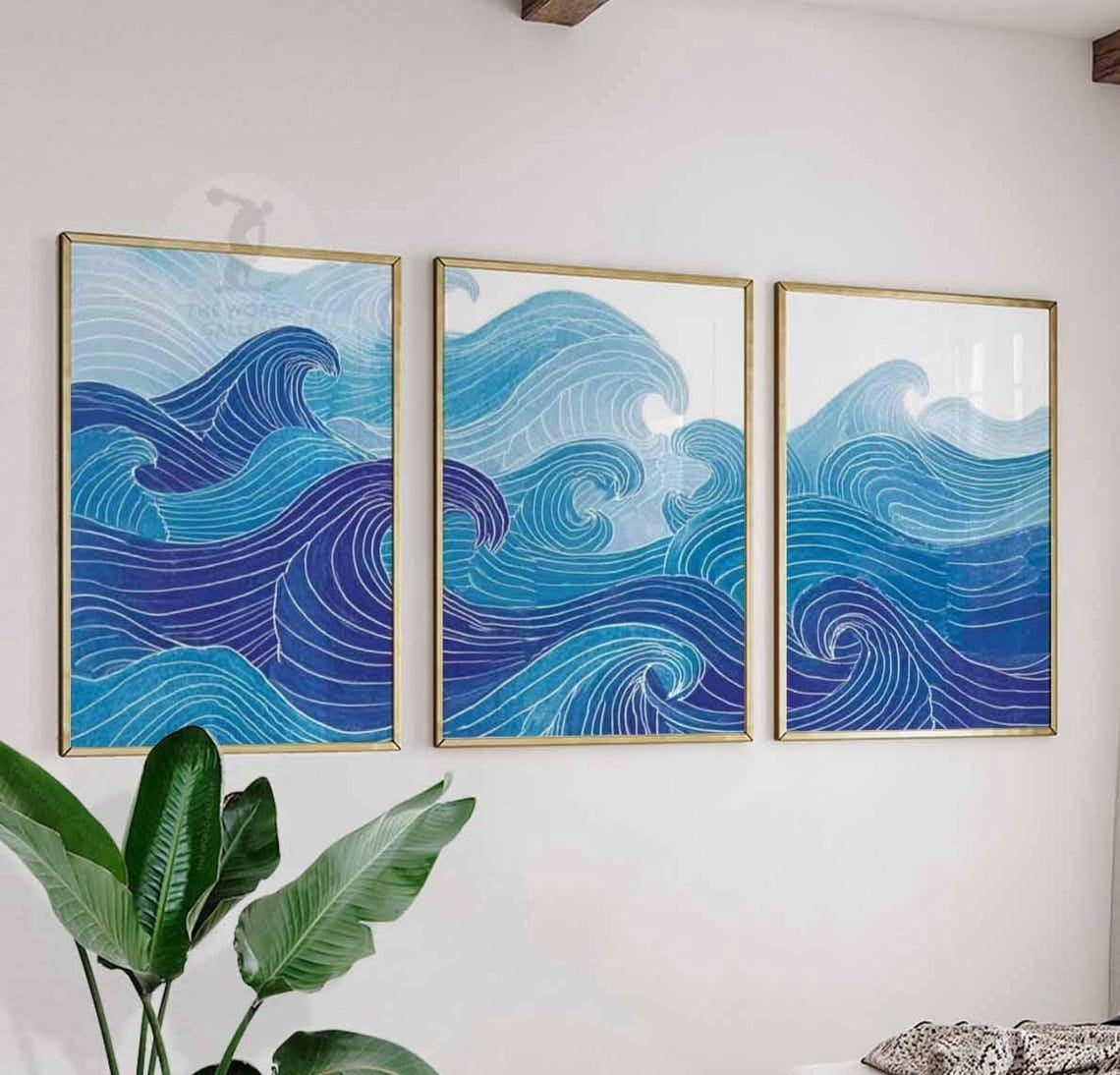 Ocean Wave Wall Art Prints Blue Sea Abstract Trio Coastal Nautical Home ...