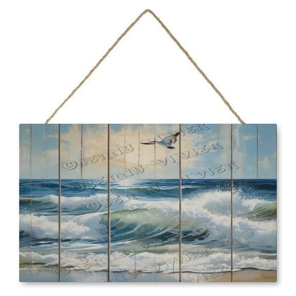 Ocean Wave Wall Art Rustic Farmhouse Wooden Sign Beach Decor Vintage Pictures for Bedroom Bathroom Kitchen Wall Decorations Bar Interior Decor 10"x16" Wooden Hanging Signs