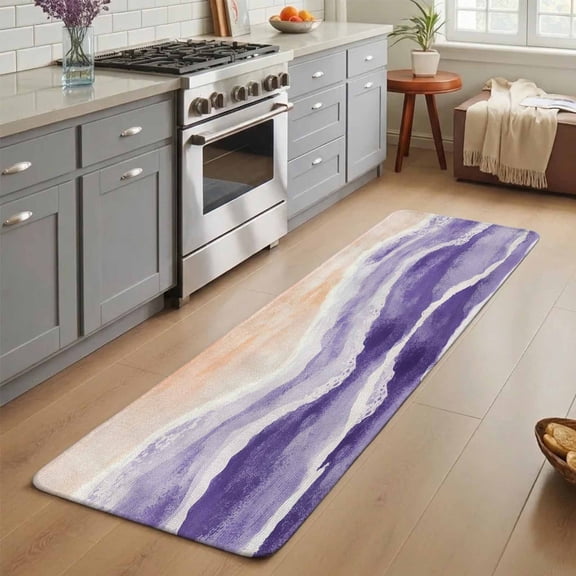 Ocean Wave Washable Runner Rug 3X5 ft Purple Gradient Beach Boho Non-Slip Hallway Runner Rug, Linen Kitchen Runner Mats, Indoor Floor Carpet for Entryway Bathroom Bedroom Living Room