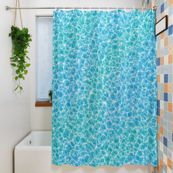 Ocean Wave Water Ripple Shower Curtain for Bathroom, Summer Poolside Texture Waterproof Shower Curtains Washable Quick Dry with Hooks Bathtub Curtains 36x72IN