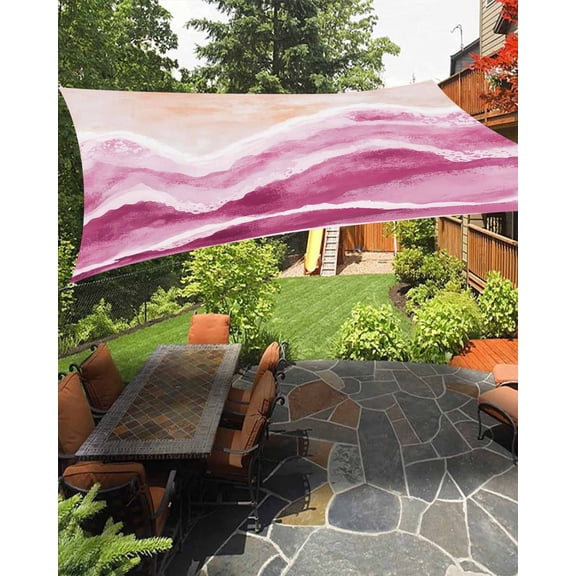 Ocean Wave Waterproof Sun Shade Sail Pink Gradient Beach Boho Outdoor Patio Sun Shades Canopy UV Block Waterproof Sunshade for Garden Backyard Deck Pergola 8x10 Ft