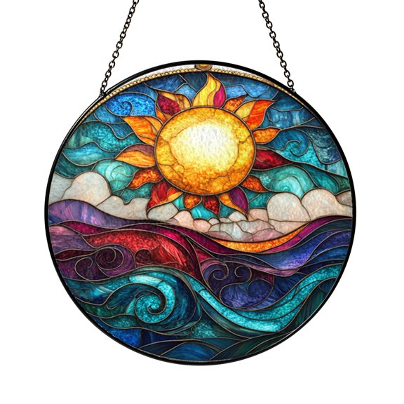 Ocean Wave Window Suncatcher Stained Glass Decor, Mystic Sea Art Light Catcher, Calming Coastal Window Accent, Thoughtful Gift
