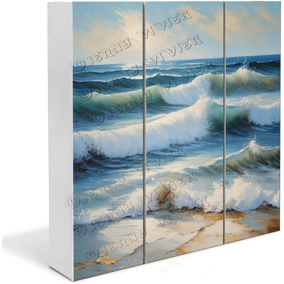 Ocean Wave Wooden Box Sign, Home Dcor Sign, Retro Art Blocks, Rustic Farmhouse Wood Box Sign, Tabletop Shelf Home Decor,Cute Modern Farmhouse Wall Decor 7"x7"