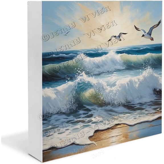 Ocean Wave Wooden Box Sign, Home Dcor Sign, Rustic Farmhouse Signs Home Decor Rustic Home Decor Farmhouse Sign,Cute Modern Farmhouse Wall Decor 7"x7"