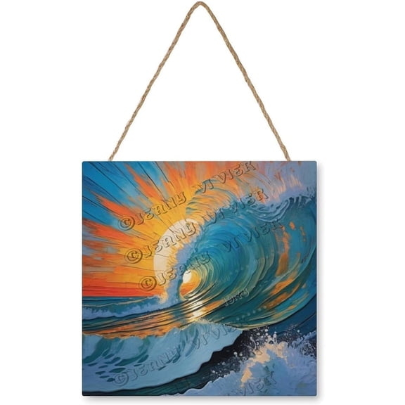 Ocean Wave Wooden Hanging Sign Inspirational Quotes Wall Hanging Sign Rustic Wooden Decor Hanging Wood Wall Decoration for Home Kitchen Bedroom Cafes Bar Sign 12x12 Inches