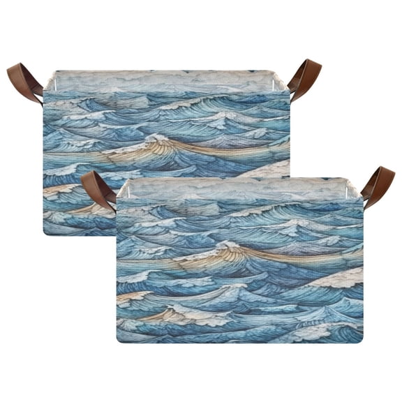 Ocean Waves 16.9x11.4x10in Foldable Open Home Storage Bins Durable Water Resistant Shelf Baskets