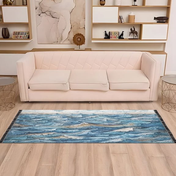 Ocean Waves 72x23.5" Bedroom Runner Rug, Durable and Non-Slip for Hallways and Living Rooms