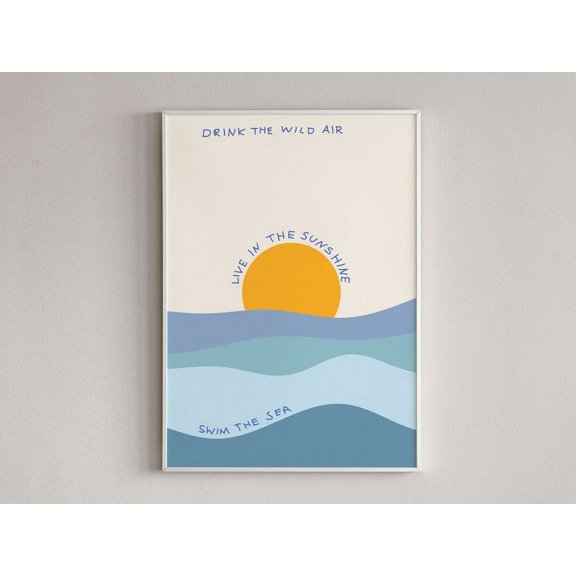 Ocean Waves Abstract Sunset Quote Poster, Apartment Decor Wall Art Print