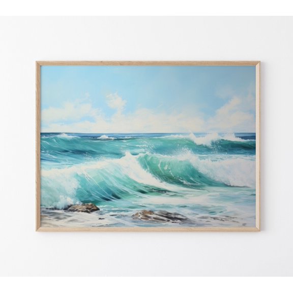Ocean Waves Aerial Beach Nautical Sea Water Wall Art V2, UNFRAMED Size 24x24