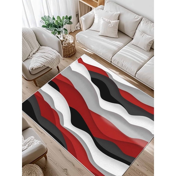 Ocean Waves Area Rug for Bedroom 2.7x5 Ft Black Red Wave Gradient Super Soft fuzzy Throw Rug Non-Slip Fluffy Plush Indoor Floor Carpet for Living Room Nursery Home Decor