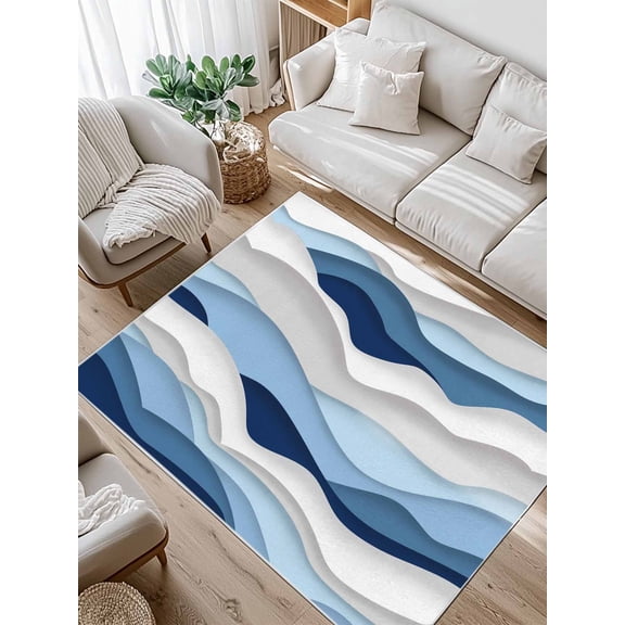 Ocean Waves Area Rug for Bedroom 2.7x5 Ft Blue White Wave Blue Gradient Super Soft fuzzy Throw Rug Non-Slip Fluffy Plush Indoor Floor Carpet for Living Room Nursery Home Decor