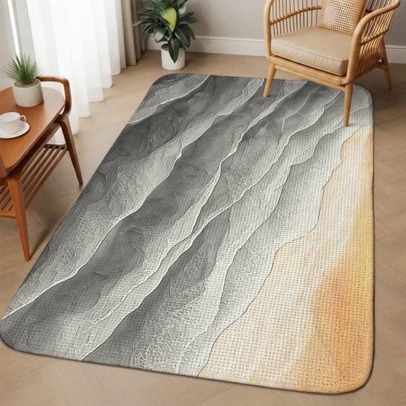 Ocean Waves Area Rugs for Living Room 5x6, Abstract Gradient Orange Gray Waves Beach Washable Area Rug with Non Slip Backing, Stain Resist Linen Carpet for Bedroom, Dining Room, Entryway, Entrance