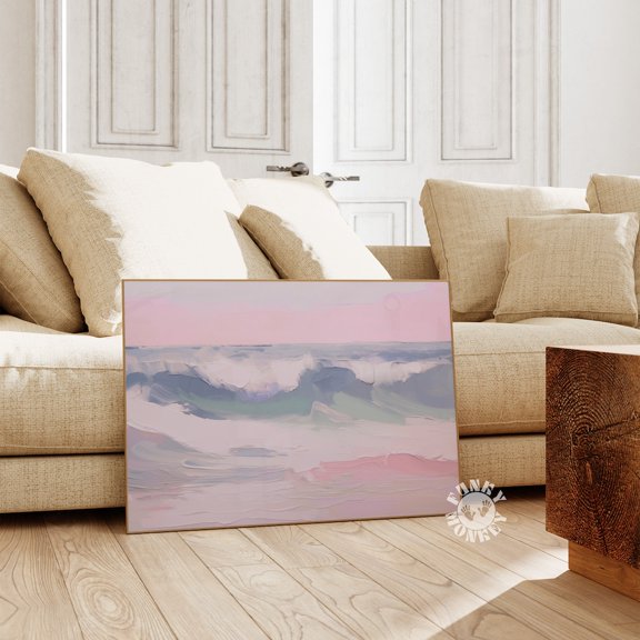 Ocean Waves Art Print Pink Pastel Preppy Beach Abstract Coastal Art Girly Apartment Aesthetic Summer Wall Art Style 1025