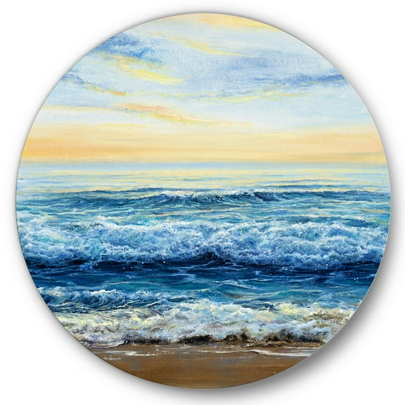 Ocean Waves At Sunrise 11 in x 11 in Painting Art Prints, by Designart