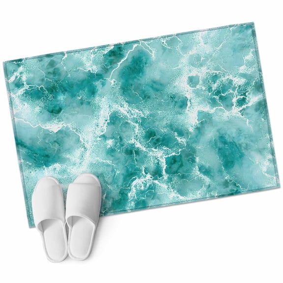 Ocean Waves Bathroom Rug Washable 2x3 Entryway Rug Non Slip Abstract Turquoise Summer Beach Water Front Door Mat Low Pile Indoor Doormat Throw Floor Carpet for Kitchen Bedroom Entrance
