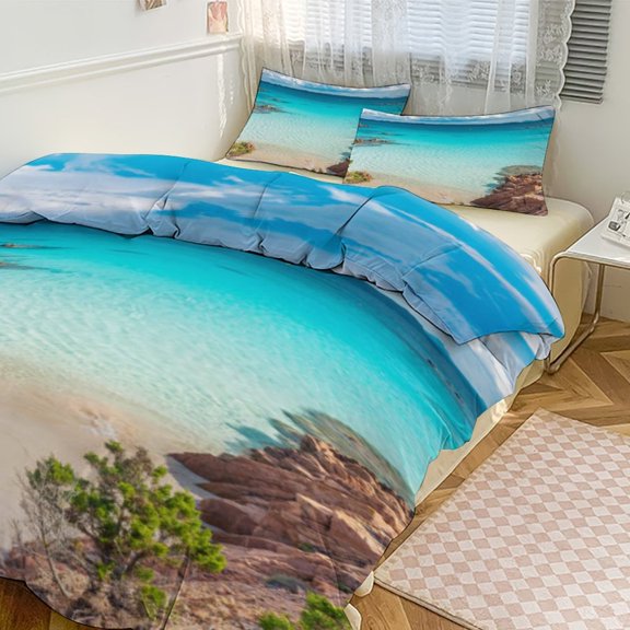 Ocean Waves Beach Blue Sea 3D Duvet Cover Set Quilt Cover Theme of for Bedroom Decoration
