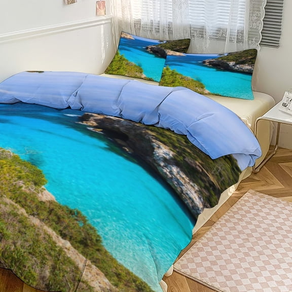 Ocean Waves Beach Blue Sea Bedding Set Couple Bedclothes Pillowcase Customized Home Textiles Bed Set for Bedroom Decoration