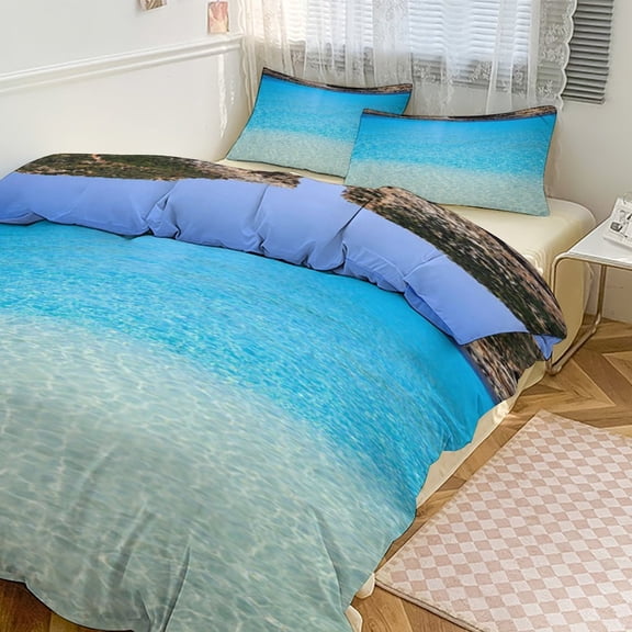 Ocean Waves Beach Blue Sea Bedding Set Couple Bedclothes Pillowcase Customized Home Textiles Bed Set for Bedroom Decoration
