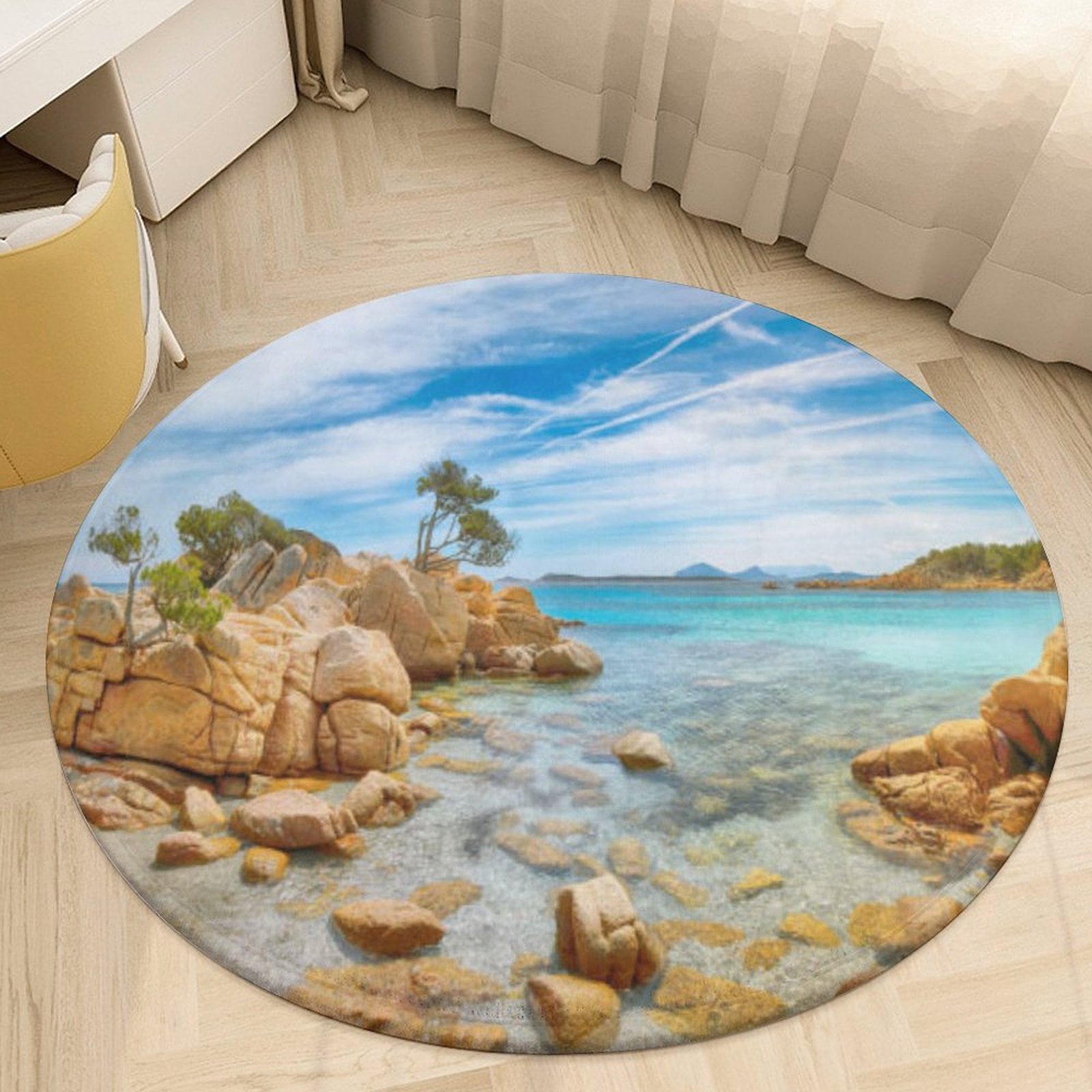 Ocean Waves Beach Blue Sea Round Area Rugs for Bedroom Living Room, 3FT ...