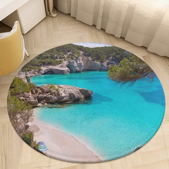 Ocean Waves Beach Blue Sea Round Area Rugs for Bedroom Living Room, 4FT Soft Comfy Indoor Circle Carpets, Carpet Home Decor Floor Mat