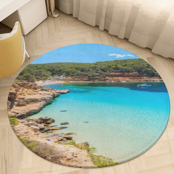 Ocean Waves Beach Blue Sea Round Area Rugs for Bedroom Living Room, 4FT Soft Comfy Indoor Circle Carpets, Carpet Home Decor Floor Mat