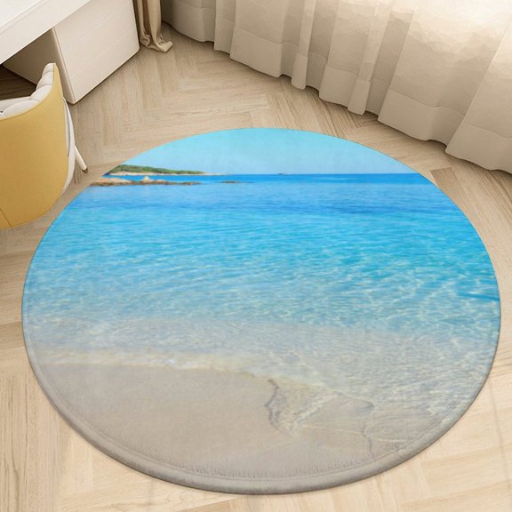 Ocean Waves Beach Blue Sea Round Area Rugs for Bedroom Living Room, 4FT Soft Comfy Indoor Circle Carpets, Carpet Home Decor Floor Mat