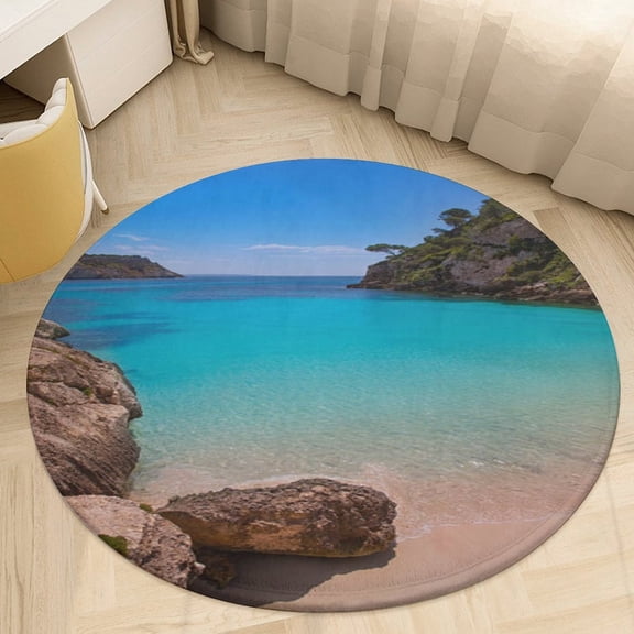 Ocean Waves Beach Blue Sea Round Area Rugs for Bedroom Living Room, 4FT Soft Comfy Indoor Circle Carpets, Carpet Home Decor Floor Mat