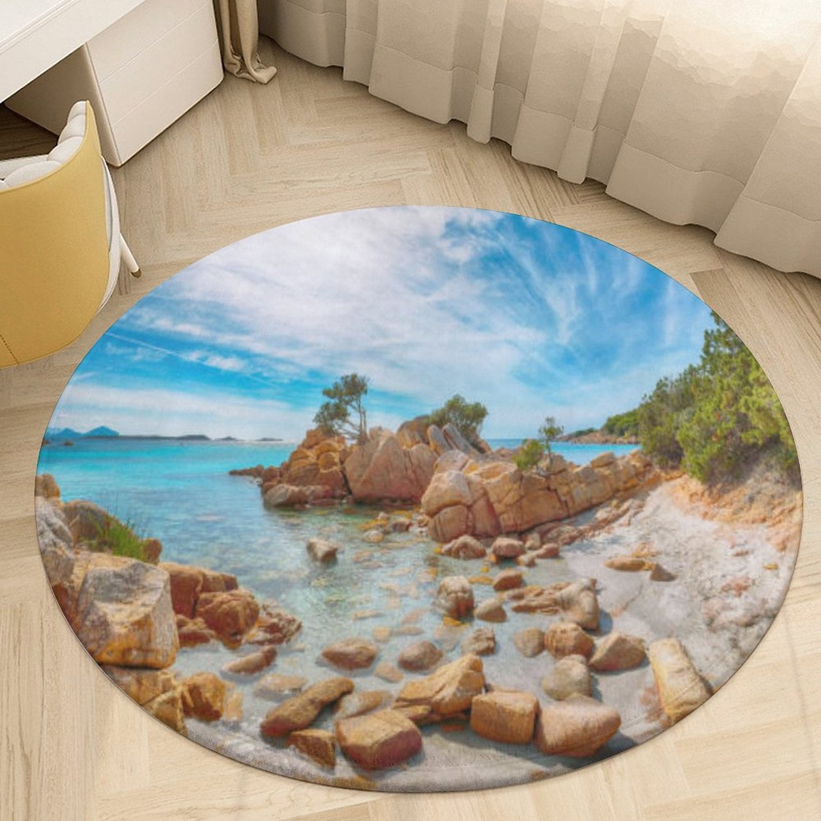 Ocean Waves Beach Blue Sea Round Area Rugs for Bedroom Living Room, 6FT ...