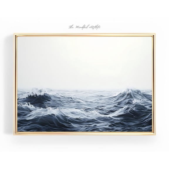 Ocean Waves Beach Coastal Water Horizontal Beach House Print V3, Unframed Paper Print Size 16x24