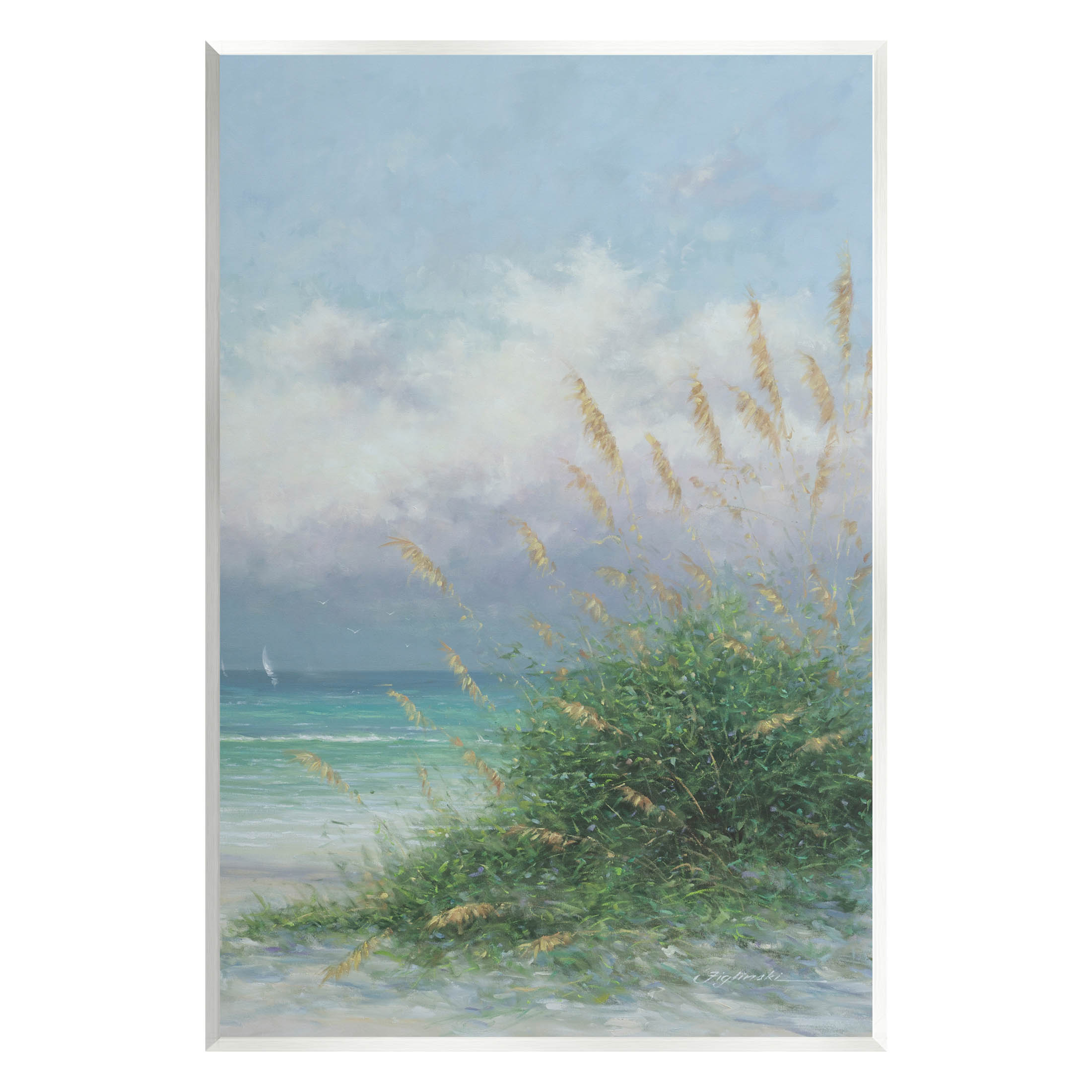 Ocean Waves Beach Reeds Coastal Painting Unframed Art Print Wall Art