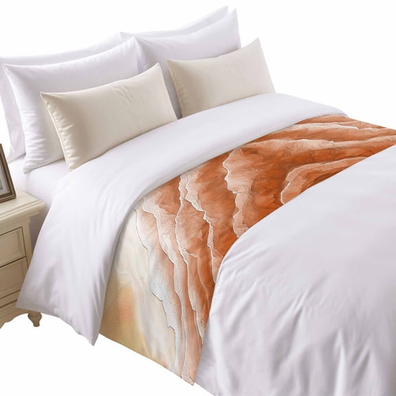 Ocean Waves Bed Runner for Twin Size Bed, Abstract Gradient Orange Waves Beach Soft Bedding Scarf Bedding Protector Slipcover Sofa Throw for Bedroom Hotel Guesthouse