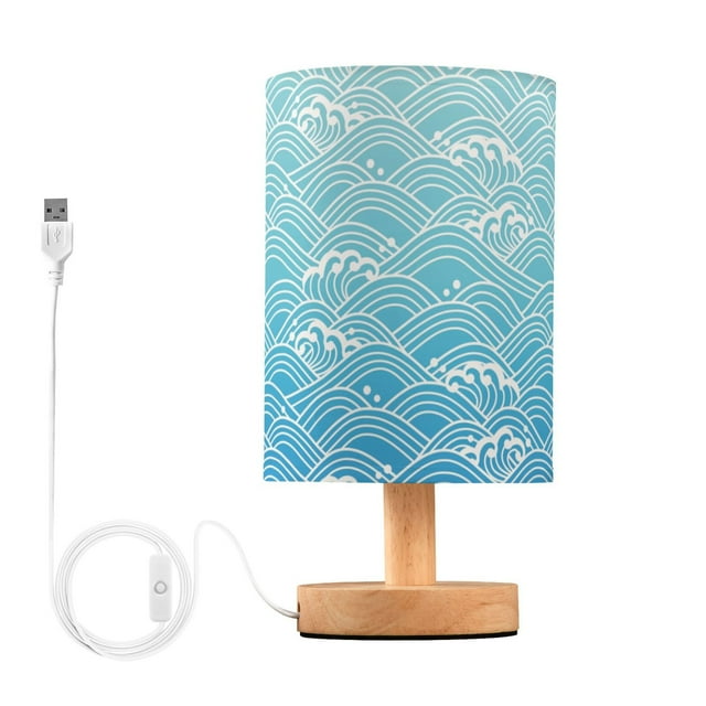 Ocean Waves Bedside Table Lamp LED Warm Lights with USB Charging Port ...