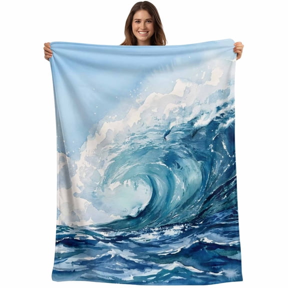 Ocean Waves Blanket Soft Cozy Warm Throw Blanket for Couch, Plush Fuzzy Flannel Fleece Blankets for Sofa, Summer Nautical Coastal Seawater Blue Bed Blankets Lightweight Gifts for Women, 30"x40"
