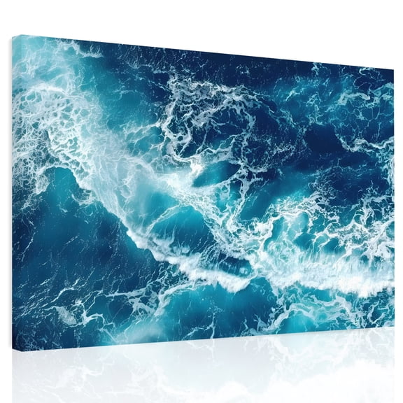 Ocean Waves Canvas Print Wall Art, Modern Nautical Dark Blue Ocean Waves Wall Decor Modern Artwork Paintings Pictures for Living Room Framed and Stretched Ready to Hang 20" x 24"