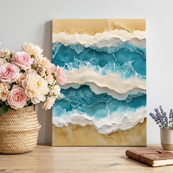 Ocean Waves Canvas Wall Art, Summer Beach Sand Nautical Scenery Pictures Wall Decor Wooden Framed Artwork Art Prints for Living Room Hallway Bedroom Office 24"x32"