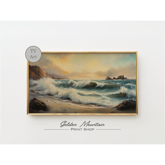Ocean Waves Coastal Summer, Moody Sea Landscape Wall Art, Beach House Seascape, Ocean Wall Downloadable Poster Decor, Size 8x12 UNFFRAMED F03.1.8l1214