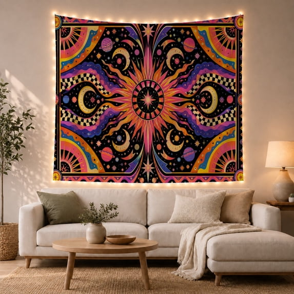 Ocean Waves Cosmic with Core Radiating Sunburst Sharp, Mystical Fantasy for Space Lovers, Galaxy Room Decor, Graduation Gift, Tapestry Wall Hanging for Bedroom and Dorm