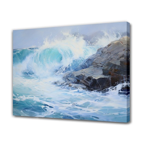 Ocean Waves Crashing On Coastal Rocks Canvas Poster Bedroom Decor Sports Landscape Office Room Decor Gift,Frame-style,28×41inch (70×105cm)