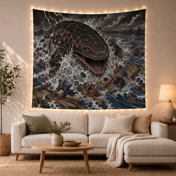 Ocean Waves Distress with Wooden Rafts Debris Being, Mystical Fantasy for Space Lovers, Galaxy Room Decor, Thanksgiving Hostess Gift, Tapestry Wall Hanging for Bedroom and Dorm