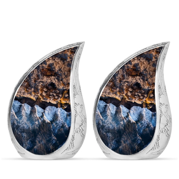 Ocean Waves Edges Urns For Human Ashes Adult Female - Decorative Urn For Human Ashes Adult Male - 3 Inch 2 Pcs