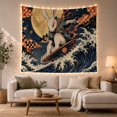 thumbnail image 1 of Ocean Waves Fierce with Anthropomorphic Rabbit Crimson Markings, Mystical Fantasy for Space Lovers, Galaxy Room Decor, Graduation Gift, Tapestry Wall Hanging for Bedroom and Dorm, 1 of 6