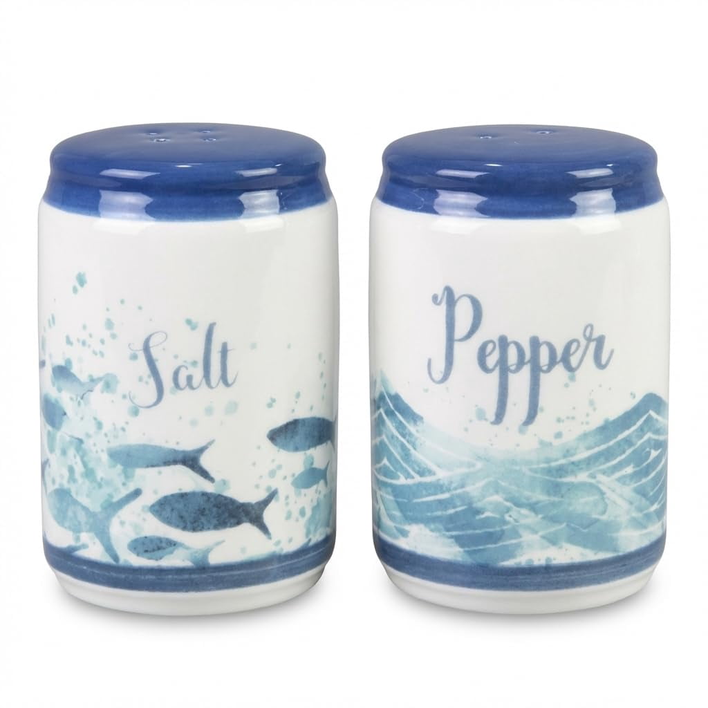 Ocean Waves Fish Ceramic Salt Pepper Shakers Blue 2 Piece Set - Walmart.com