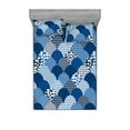 thumbnail image 1 of Ocean Waves Fitted Sheet & Pillow Sham Set, Abstract Design Ancient Japanese Illustration Look Sea Pattern Print, Decorative Printed 3 Piece Bedding Decor, Queen, Dark Lavender White, by Ambesonne, 1 of 1