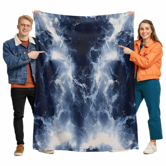 Ocean Waves Flannel Blanket for Bed,Travel and Camping, Dark Blue Sea Super Soft Cozy Blanket for All Seasons 30"x40"