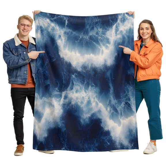 Ocean Waves Flannel Blanket for Bed,Travel and Camping, Dark Blue Super Soft Cozy Blanket for All Seasons 60"x80"