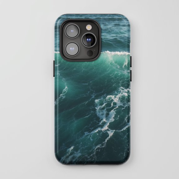 Ocean Waves For All iPhone Series Protective Phone Case Nature Art Teal Blue Finish