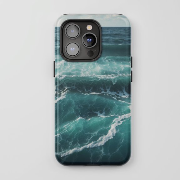 Ocean Waves For All iPhone Series Protective Phone Case Ocean Theme Teal Blue
