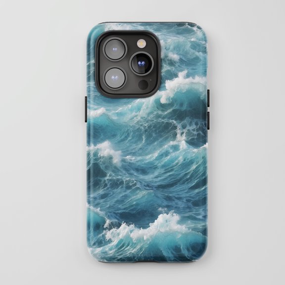 Ocean Waves For All iPhone Series Protective Phone Case Realistic Ocean Theme Blue White